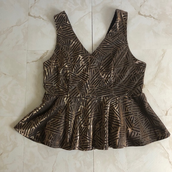 Forever 21 Tops - V-Neck Peplum Black and Gold